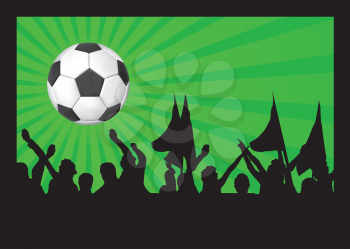 Royalty Free Clipart Image of Football Fans and a Ball