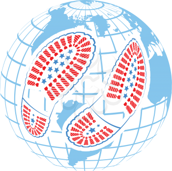 Royalty Free Clipart Image of Footprints on a Globe