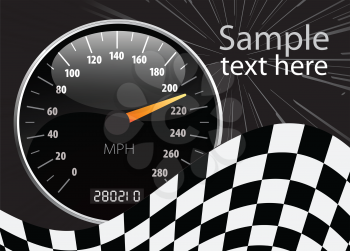 Royalty Free Clipart Image of a Speedometer and Checkered Flag