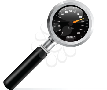 Royalty Free Clipart Image of a Speedometer Magnifying Glass