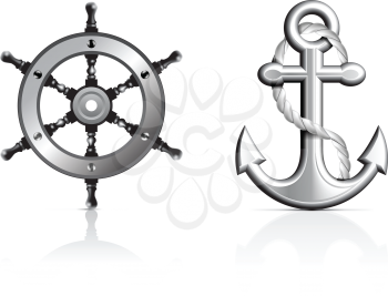 Royalty Free Clipart Image of an Anchor and Steering Wheel