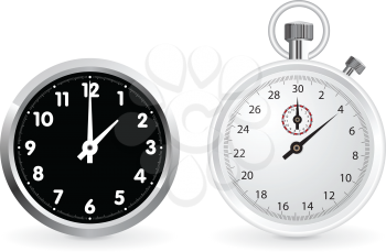 Royalty Free Clipart Image of a Clock and Stopwatch
