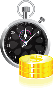 Royalty Free Clipart Image of a Stopwatch and Money