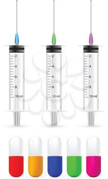 Royalty Free Clipart Image of Syringes and Capsules