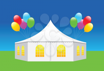 Royalty Free Clipart Image of a Tent With Balloons