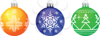 Royalty Free Clipart Image of Three Tree Ornaments
