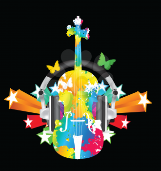 Royalty Free Clipart Image of a Violin and Butterflies