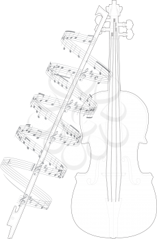 Royalty Free Clipart Image of a Violin With Notes