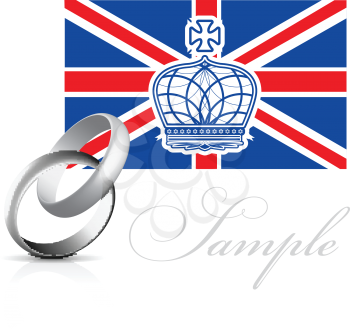 Royalty Free Clipart Image of a British Flag With Wedding Rings