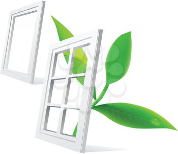 Royalty Free Clipart Image of Windows and a Leaf