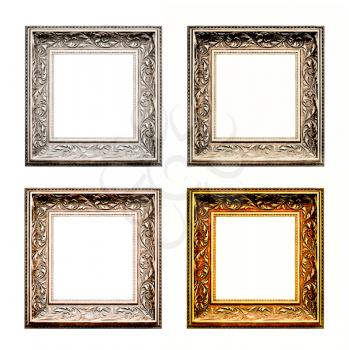 old antique frame set over white background. Gold, silver and bronze.