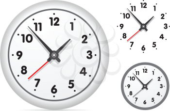 Clock on the white wall set. Vector illustration