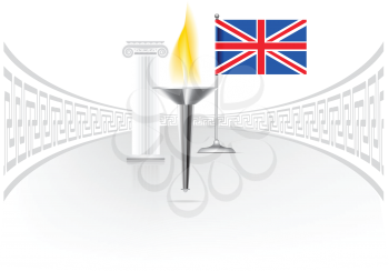 Torch with flame with england flag. Vector illustration