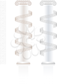 Ionic Column with Greek key pattern on white