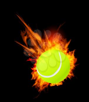 Tennis Ball on Fire. Illustration on black background