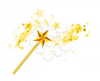 Magic wand with magic stars on white. Vector illustration