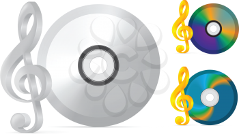 compact disc with treble clef on white background