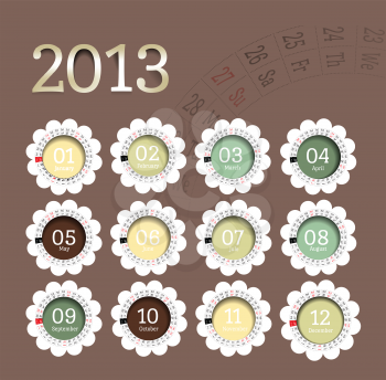 2013 calendar in flower form. Vector illustration in scrapbooking style