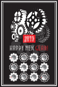 2013 New year calender with gear on black