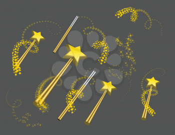 Magic wand vector set illustration on grey background.