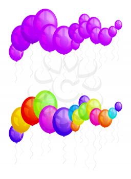 Royalty Free Clipart Image of Purple and Multi-Coloured Balloons