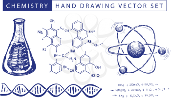 Chemistry hand drawing vector set illustration on white background