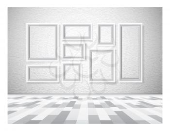 Interior picture frames on white wall. Vector illustration