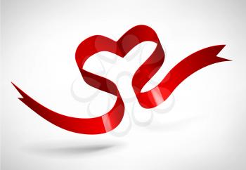 Red Heart Made of Satin Ribbon. Vector illustration