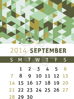 Calendar for 2014 in a triangular retro style
