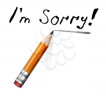 Say sorry with a text message on paper and pencil. Vector illustration