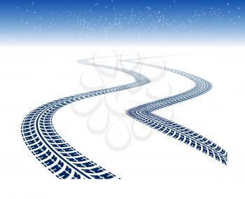 Royalty Free Clipart Image of Tire Tracks in Snow