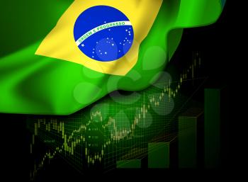 Market Financial Data with flag of Brazil, as an indicator of changes in the economy. Vector illustration