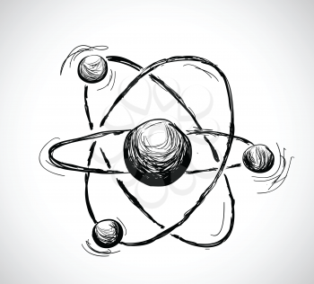 Abstract atom. Hand drawn illustration
