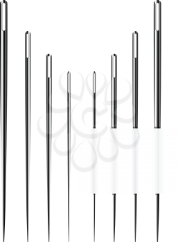 Vector collection of needles for sewing on white background