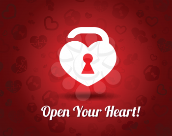 vector white heart with a keyhole on red background