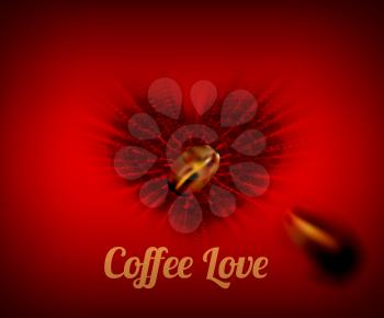 Heart of coffee beans with coffee love text