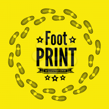 Shoe print vector illustration on yellow background