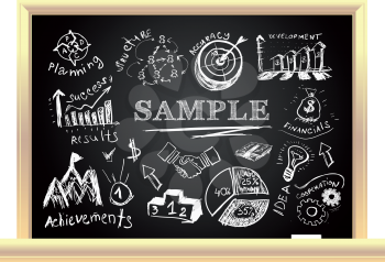 Creative blackboard idea with business hand drawn symbols. Vector illustration