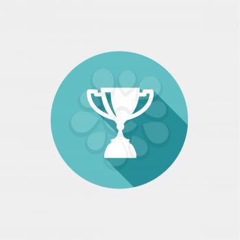 Trophy Cup Flat Icon with Long Shadow on grey background