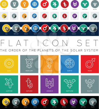 Planet of Solar System. Flat icon vector set