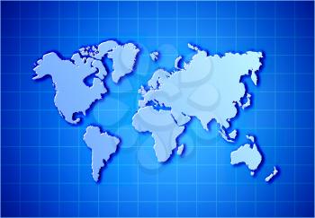World map with shadow. Vector illustration on blue background