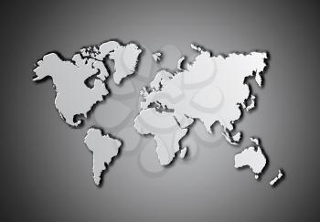 World map with shadow. Vector illustration on dark grey background