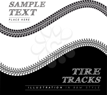 Tire tracks. Vector illustration in black and white style