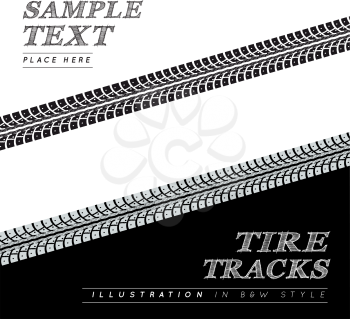 Tire tracks. Vector illustration in black and white style