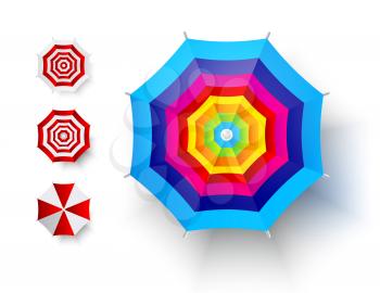 Top view of beach umbrella on white background.  Vector illustration