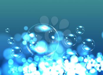 Bubble soap background. Blue nature vector illustration