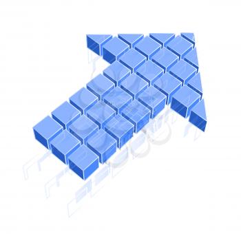 Arrow icon made of blue cubes isolated on white. Vector illustration