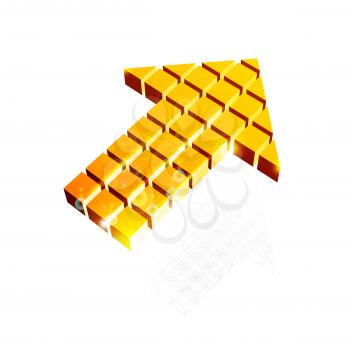 Arrow icon made of orange cubes isolated on white. Vector illustration