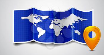 Folded world map with gps marks. Vector illustration