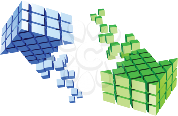 Arrow icon made of cubes isolated on white. Vector illustration